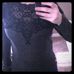 Zara gray sweater with black lace detail